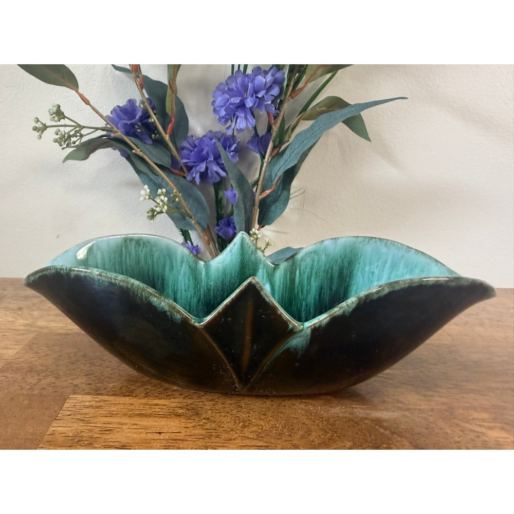 Blue Mountain Pottery Lotus Bowl Planter Green Drip Glaze Canada MCM Petal Dish